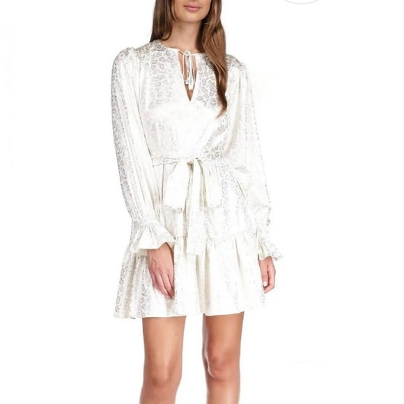 Michael Kors Foil Paisley Print V-Neck Tie Tiered Dress | X-Small | XS | Cream - Picture 12 of 16